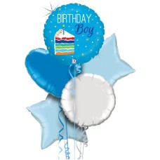 Birthday Boy Cake Foil Inflated Balloon Bouquet